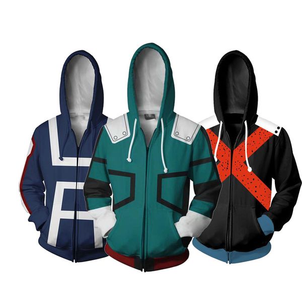 

boku no my hero cosplay academic costumes zipper anime hoodies h sweatshirts bakugou todoroki s autumn winter jacket, Black