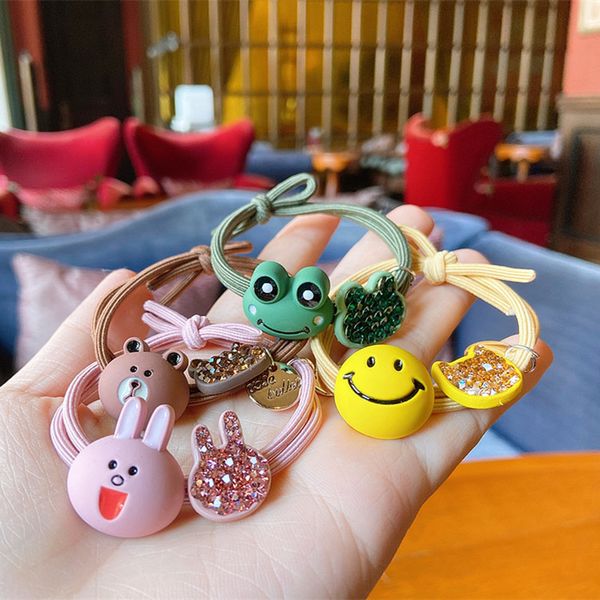 

2020 new korean exquisite cute rhinestones cartoon animal rubber band for sweet girl children ponytail hair accessories, Slivery;white