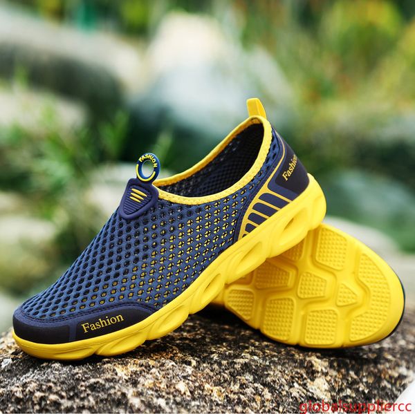 

dark red new summer men sandals walking shoes breathable soft mesh outdoor slip-on shoes shock-absorbant footwear