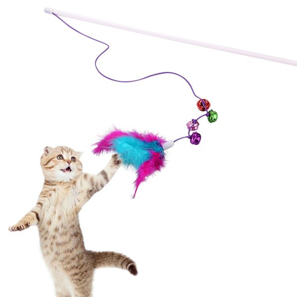 

pet cat toy set feather teaser wand toys with 4 bells ball rings cats interactive products