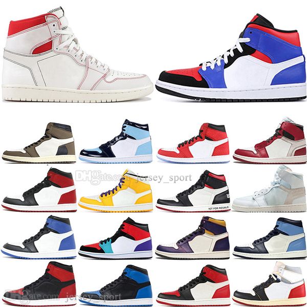 

1 og travis scotts obsidian unc spiderman mens basketball shoes 1s 3 banned bred toe men sports designer sneakers trainers, White;red