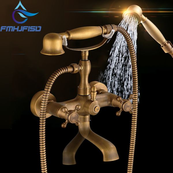 2019 Antique Brass Waterfall 2 Handle Widespread Bathtub Faucet