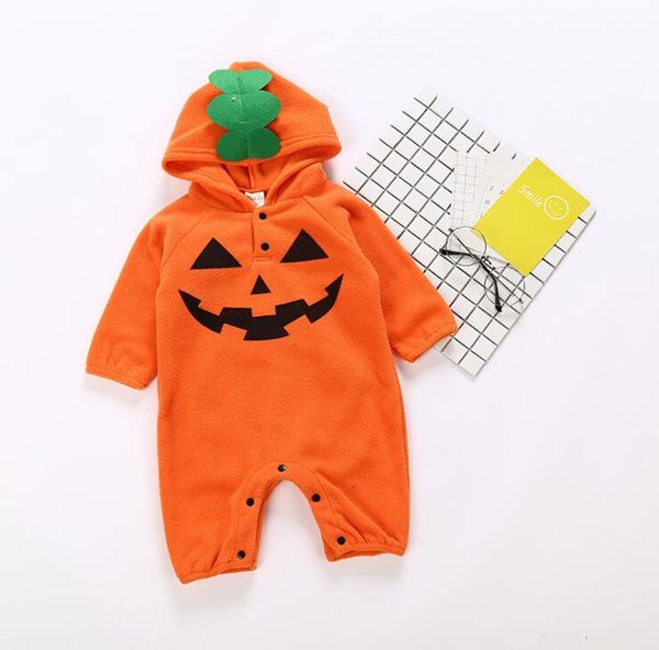Pumpkin Devil Baby Pagliaccetti Tuta in pile con cappuccio per neonato Ragazzi Cosplay Costume di Halloween 2 colori