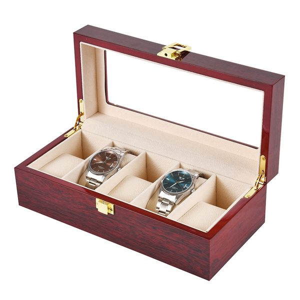 

5 slot / сетка часы box портативный деревянный дисплей контейнер для хранения держатель путешествия организатор дело подарков, Black;blue