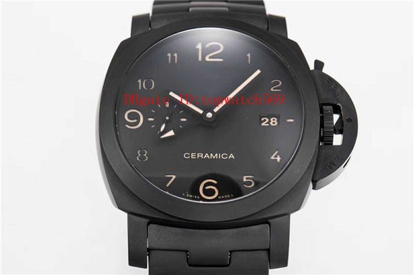 

vs factory pam438 pam00438 ceramic watch swiss p.9001 automatic mechanical 28800 vph adlc carbon ceramic case luminiscents calfskin strap, Slivery;brown
