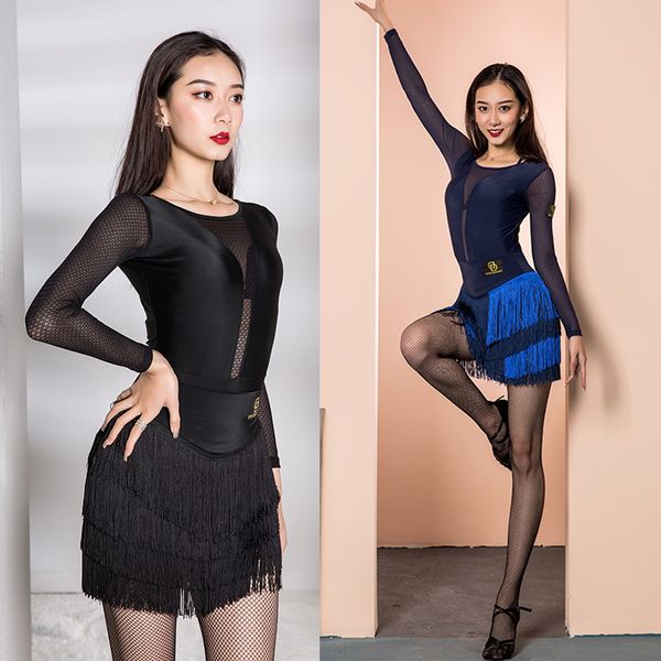 

latin dance clothes two piece set skirt women dancing fringe skirt for competition costume black dress party dance dress, Black;red