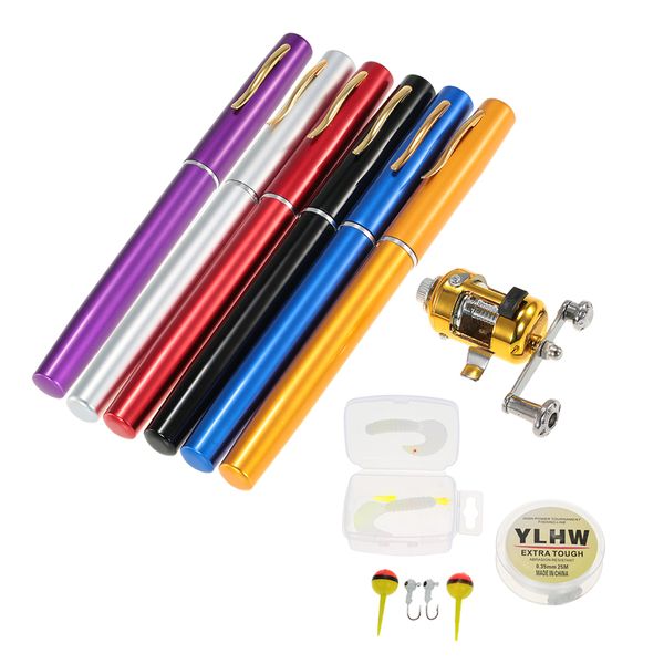 

fishing rod reel combo set mini portable pocket pen fishing rod pole + reel aluminum alloy line soft lures