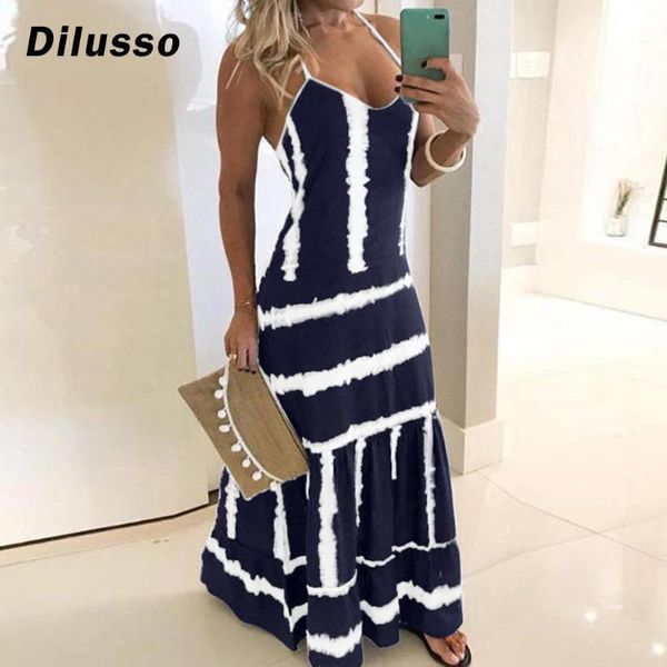 

fashion tie dye print dress spaghetti strap sleeveless women long dress summer beach printing dresses plus size 5xl#d3, Black;gray