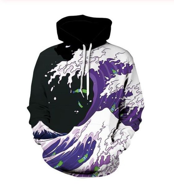 

new fashion hip hop sweatshirt men women 3d casual hoodies purple wave harajuku style loose pullover hoodies t0402, Black