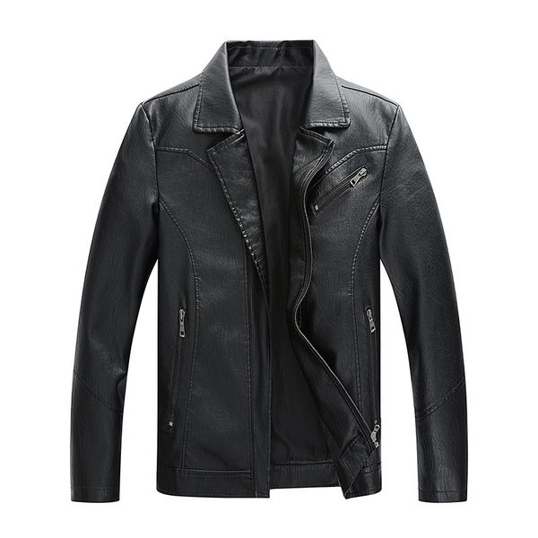

2019 new spring and autumn man jacket pu leather fashion turn down zipper men outwear coat clothes m-8xl, Black