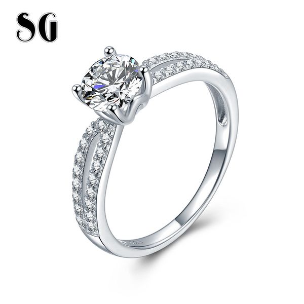 

sg 100% 925 sterling silver luxury double zircon stone finger ring for women 2019 wedding party gifts jewelry ing, Slivery;golden
