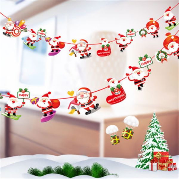 

christmas santa snowman banner flag new year party decoration parachute bell natal flags garlands christmas home party supplies