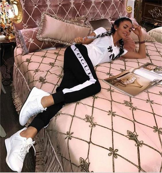 

womans designer tracksuits female sets brand set letter print fashion + pants round neck womens sweater suit fashion trend new style, White