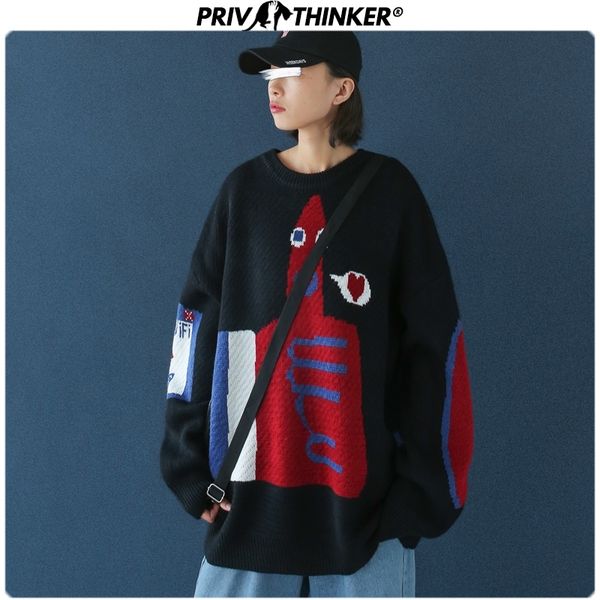 

2019 woman autumn o-neck sweaters female carton print pullovers winter lady knitted fashion korean sweaters, White;black