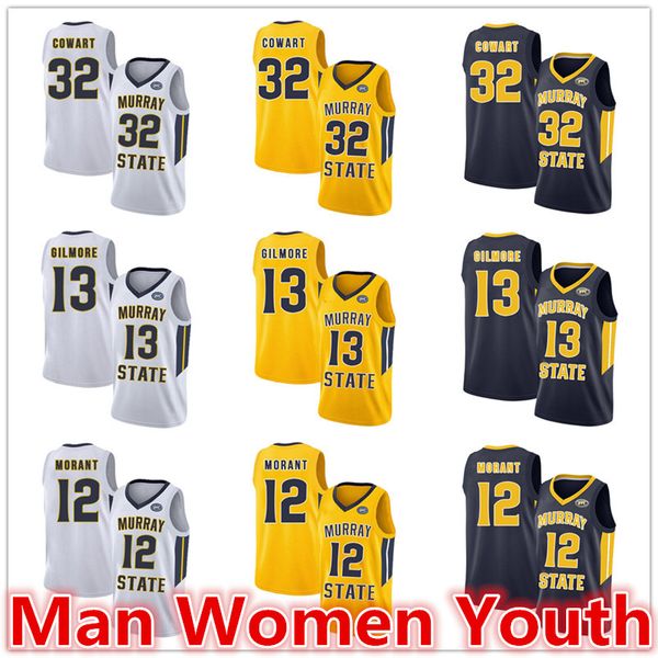 

customize ncaa murray state racers basketball jerseys darnell cowart 32 devin gilmore 13 ja morant 12 jersey any name s-5xl, Black