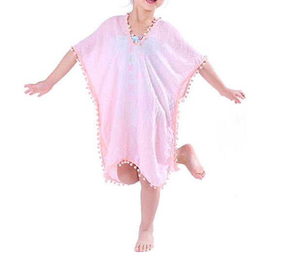 

2020 children chiffon tassels joint ball seaside beach cover-up new style, White
