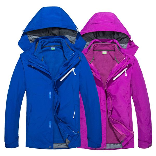 

outdoor jacket winter men women breathable detachable thicken three-in-one taslon two-piece soft shell camping hiking jacket, Blue;black