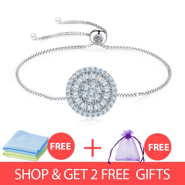 

cwwzircons adjustable size silver color fashion round royal blue crystal cubic zirconia charm bracelets bangles for women cb045, Black