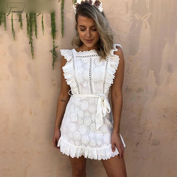

vintage ruffle women dress pinafore party elegant lace high waist summer dress embroidery cotton short dress white, Black;gray