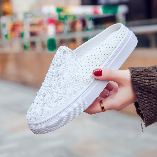 

white fashion slip on women loafers solid round toe women casual flat shoes summer shallow ladies casual sneakers, Black