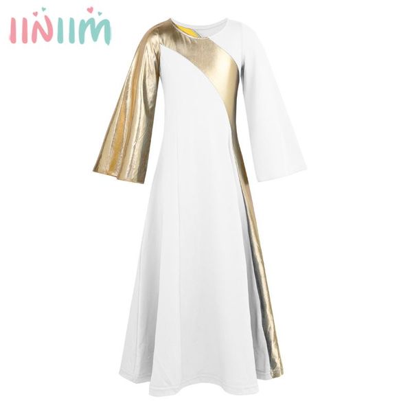 

kids girls dress ballerina costumes bell sleeves metallic insert robe dress for celebration formal dancing party, Red;yellow