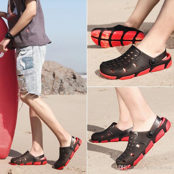 

good quality designer sandals jelly sandals men beach slippers male light weight summer eva garden shoes breathable hole mens flip-flops, Black