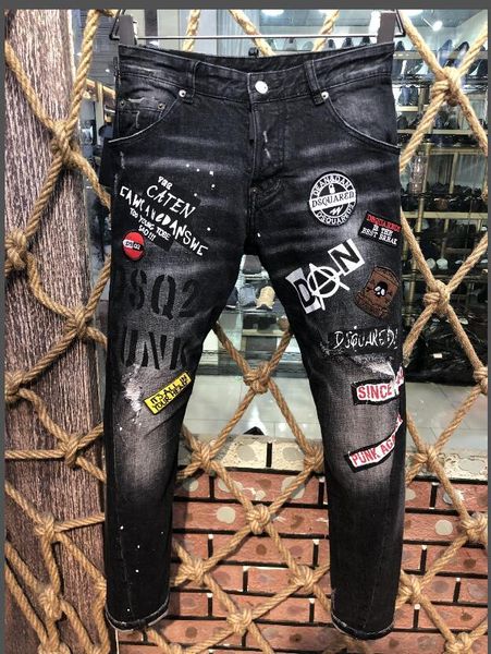 

new fashion casual mens skinny stretch jeans distressed ripped slim fit jeans trousers skateboarding brand male denim pants 0012, Blue