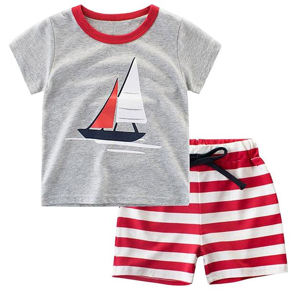 

2020 summer boys clothing sets 2pcs short sleeve t-shirt+striped shorts children summer clothes kids casual t-shirts for boys, Blue;red