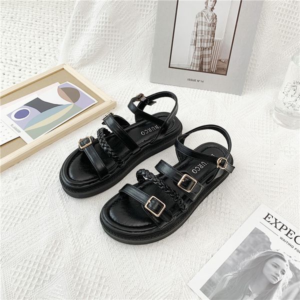 

roman sandals 2020 women's velvet shoes espadrilles platform summer heels suit female beige all-match gladiator sandals women, Black