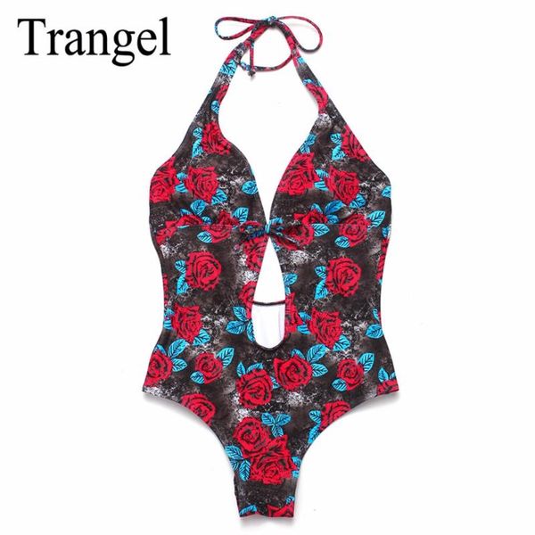 

trangel bikinis 2020 women swimwear one piece swimsuit print flower bathing suits monokini high cut swimsuit bf554, White;black