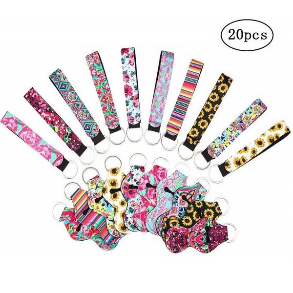 

10pcs neoprene chapstick holders lipstick cases cover portable balm holders with 10pcs wristlet lanyards keychain wedding party gifts