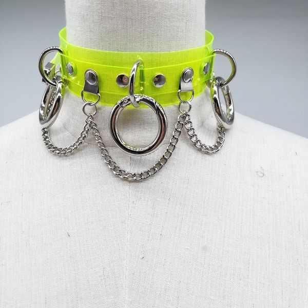 

women fashion punk choker necklace handmade neon green neon pink three o chain necklace harajuku collar belt, Silver
