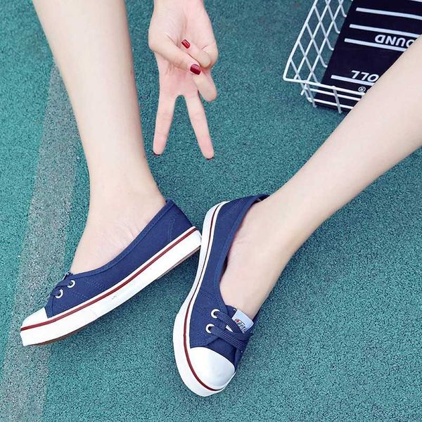 

autumn spring light canvas shoes women shoes slip-on korean tide students set foot pedal flat, Black