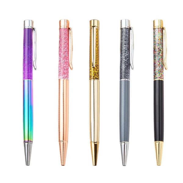 

ballpoint pens metal pen refills bling dynamic liquid sand pen black ink for office supplies, Blue;orange