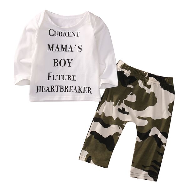 

Cute Newborn Baby Boy Clothes Casual Long Sleeve Letter Printed T-shirt Tops + Camouflage Pant 2PCS Outfit Toddler Kids Clothing