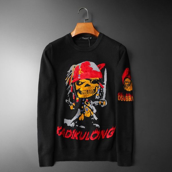 

new 2019 men luxury winter stars pirate skull embroidered casual sweaters pullover asian plug size #n134, White;black