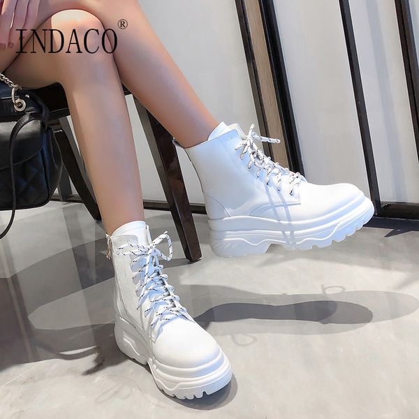 

platform white boots 6.5cm leather boots women, Black