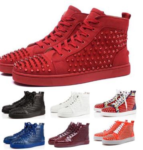 

spikes red bottoms mens women sneaker 2020 new arrival fashion party orlato flat orange studded genuine leather high casual shoes, Black