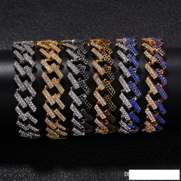 

mens hip hop gold bracelets black blue diamond bracelets jewelry fashion iced out miami cuban link chain bracelet 8inch