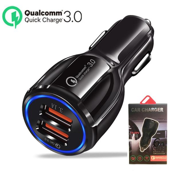 

qc 3.0 quick car charger dual usb ports 6a power adapter fast adaptive car chargers for iphone 7 8 x samsung s8 note 8 gps tablet