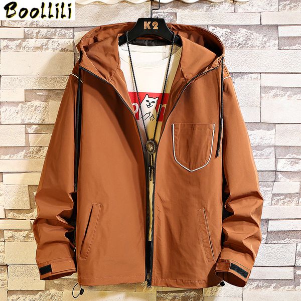 

ins with hooded bomber jackets men 2020 streetwear windbreaker korean casual autumn spring jackets coats, Black;brown