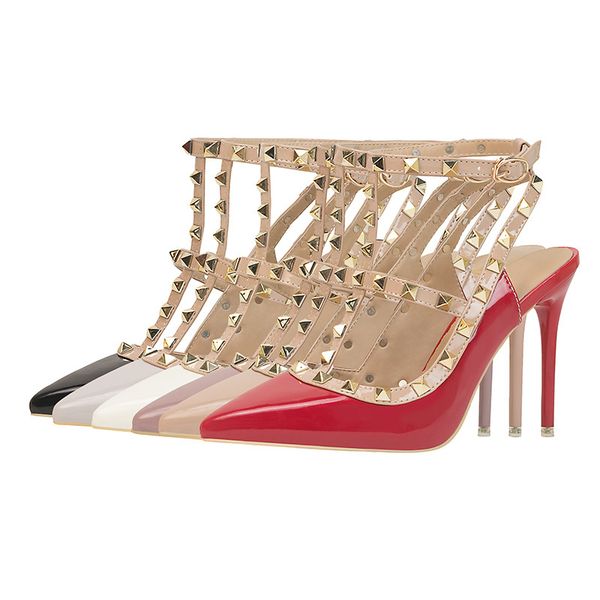 

eloshman brand fashion designer sandals banquet summer high heel women's shoes fine heel high heel open toe rivet sandals 9219-9, Black