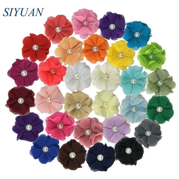 

50pcs/lot 2.4 inch shabby chiffon flower with hair clip pearl bead centered lovely headwear accessories 30 colors th305, Slivery;white