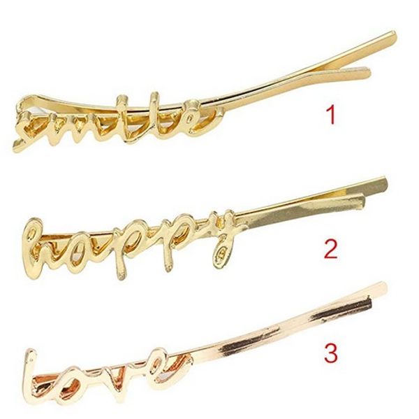 

hair clip - minimalist metallic gold hair clips women girls funny words handwriting letters curved bobby pins side bangs hairpins, Golden;silver