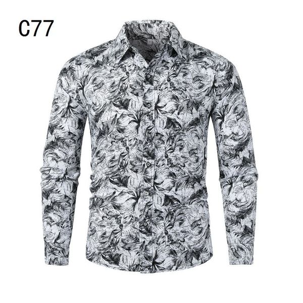 

men's casual shirts men flower shirt long sleeve printing blouse slim fit hawaiian camisa masculina stylish, White;black