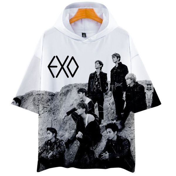 

frdun 3d exo love scool and breathable hoodies short sleeve tshirt kpop casual new short sleeve fashion summer t-shirt, White;black