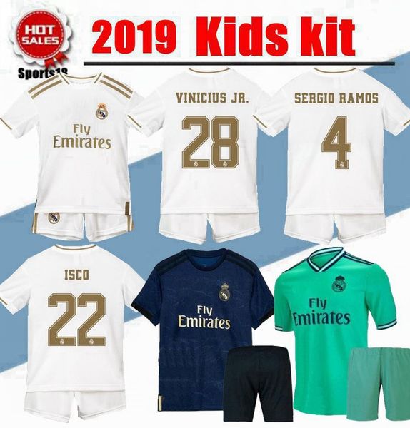 

2019 Детский комплект Реал Мадрид Испания Футбол Джерси юношеский мальчик Child Hazard JOVIC Серхио Рамос ВИНИЦИУС JR ASENSIO ISCO третий дом в гостях Джерси
