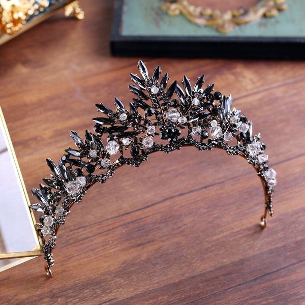 

hair accessories baroque retro black elements high-end bridal crown jewelry boutique headdress handmade crystal wedding head