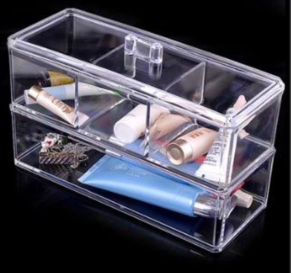 

two layer plastic cosmetics storage box with grid creative makeup lipstick organizer desksundries storage case
