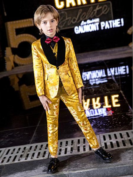 

yuanlu 3pcs blazer kids suit for boy formal costume toddler clothes british style for party wedding piano prince dress, Black
